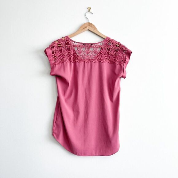 Express Blouse Lace Top Pink Front Zip V-Neck Sleeveless Women's S - Picture 2 of 7